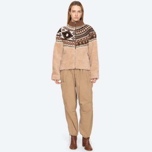 Linea Fair Isle Knit Combo Fleece Jacket - Sea NY
