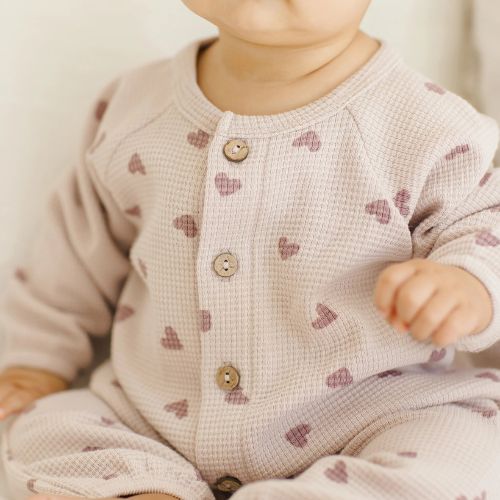 Waffle Long Sleeve Jumpsuit Hearts  - Rylee + Cru