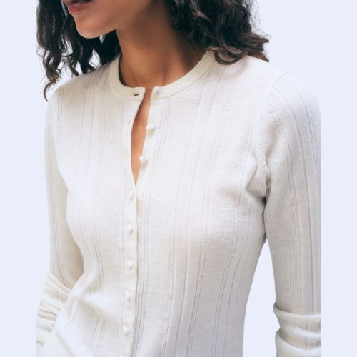 Superfine Merino Wool Cardigan - White + Warren