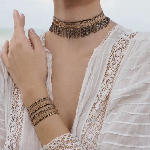 1D003 Double Wrap Bracelet w/ Vintage Ribbon  - Marie Laure Chamorel