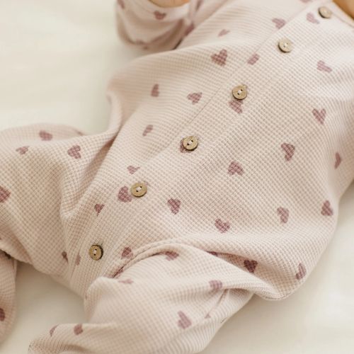 Waffle Long Sleeve Jumpsuit Hearts  - Rylee + Cru