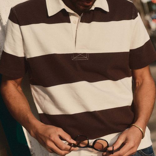 Short Sleeve Rugby Shirt in Port Stripe - Taylor Stitch