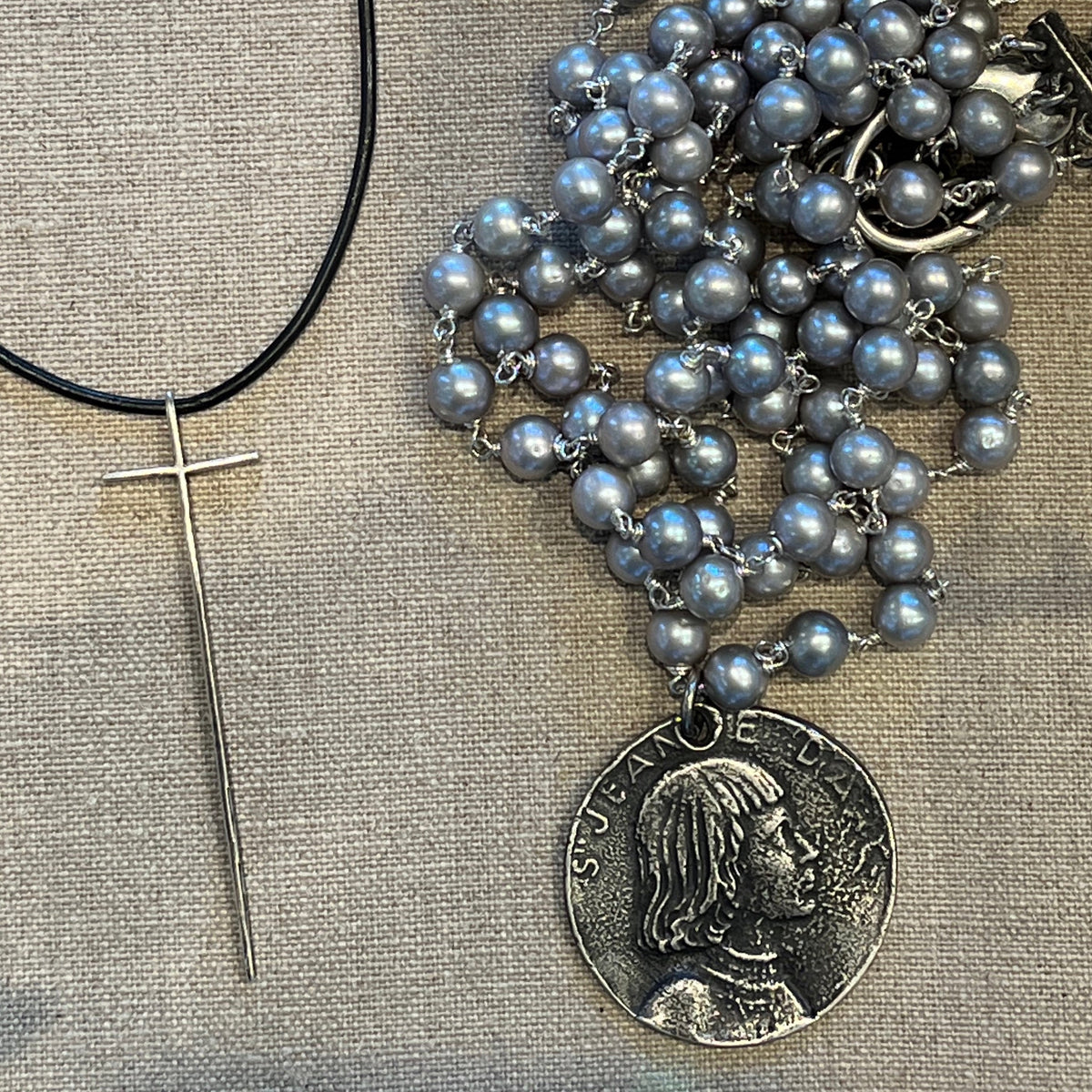 Sterling Silver Sabre Cross Leather Necklace - Shannon Koszyk