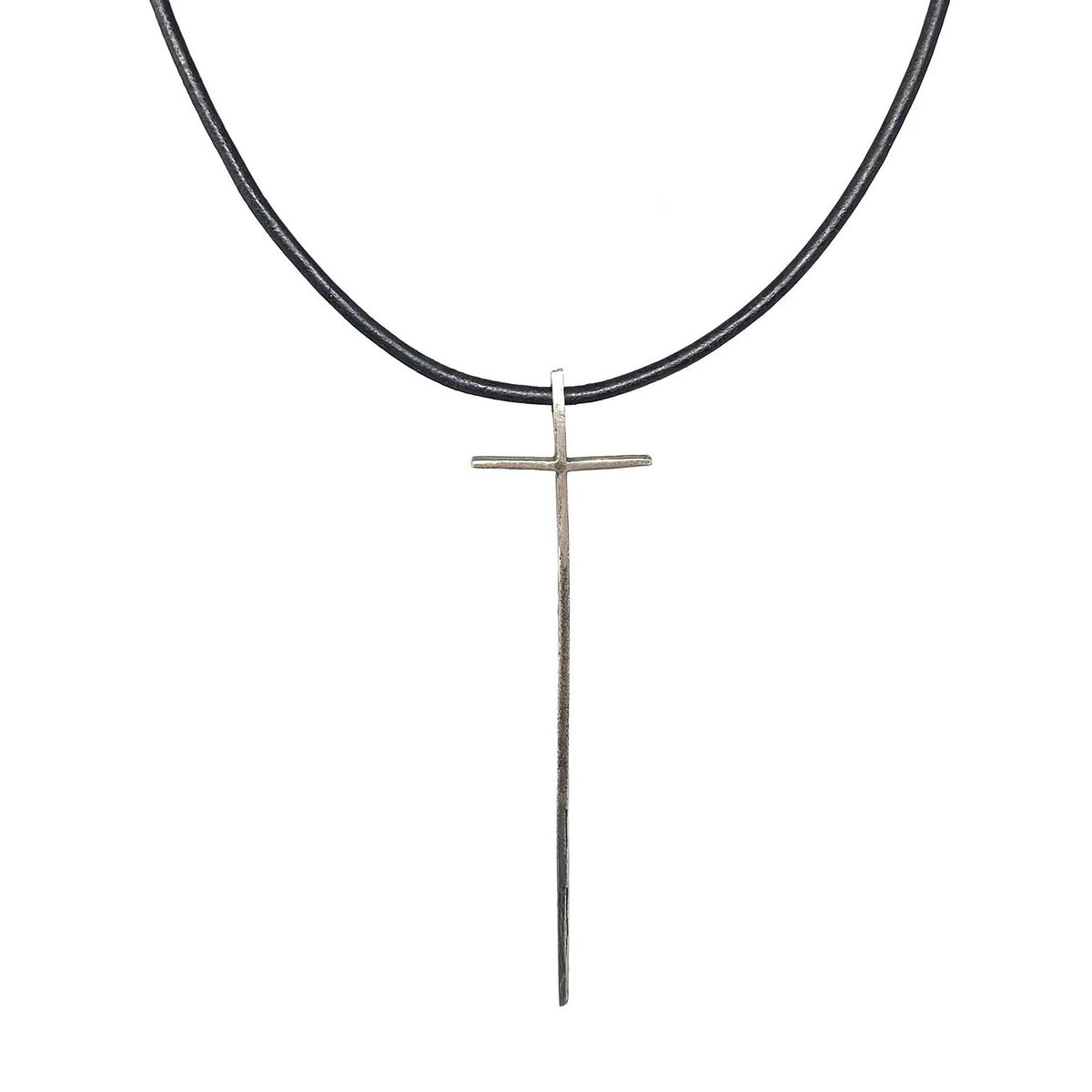 Sterling Silver Sabre Cross Leather Necklace - Shannon Koszyk
