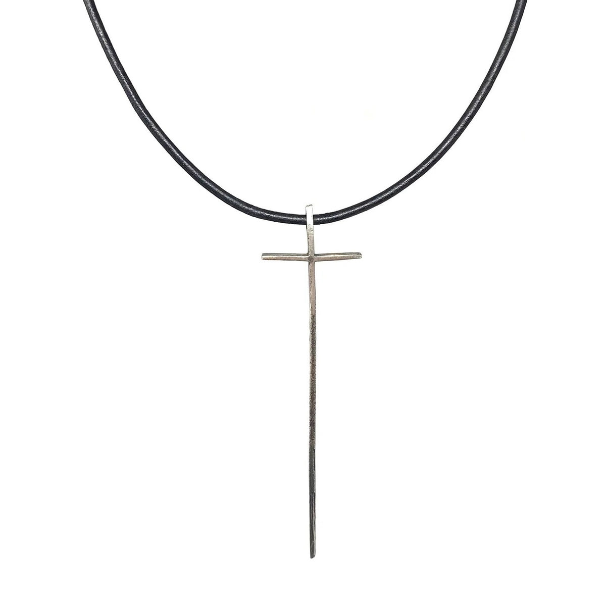 Sterling Silver Sabre Cross Leather Necklace - Shannon Koszyk